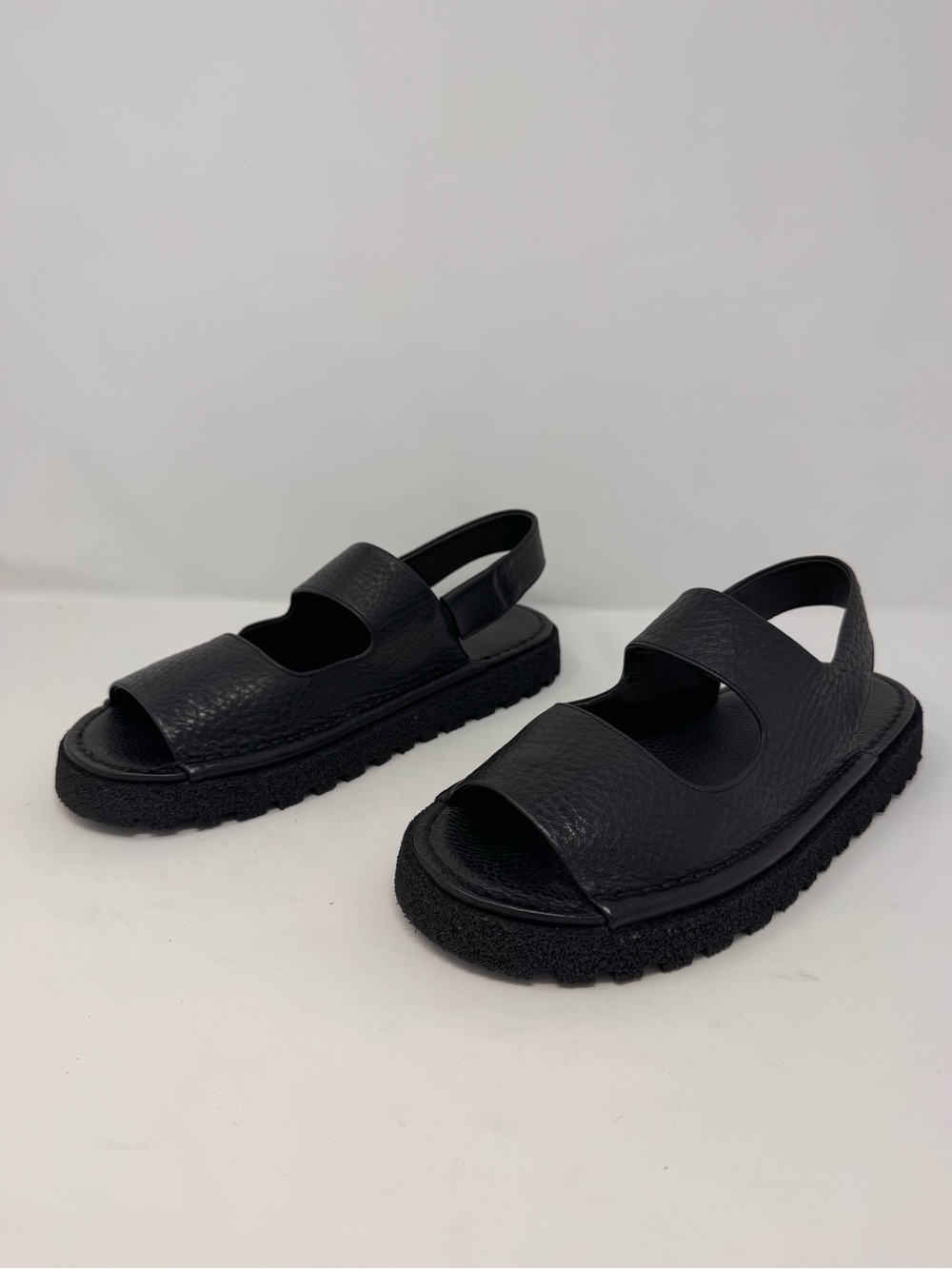 Marsell Black Textured Leather Slingback Sandals
